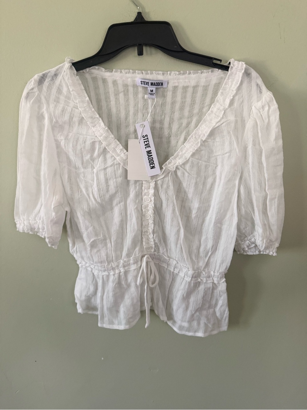 Steve Madden White Tie-Waist Peasant Blouse